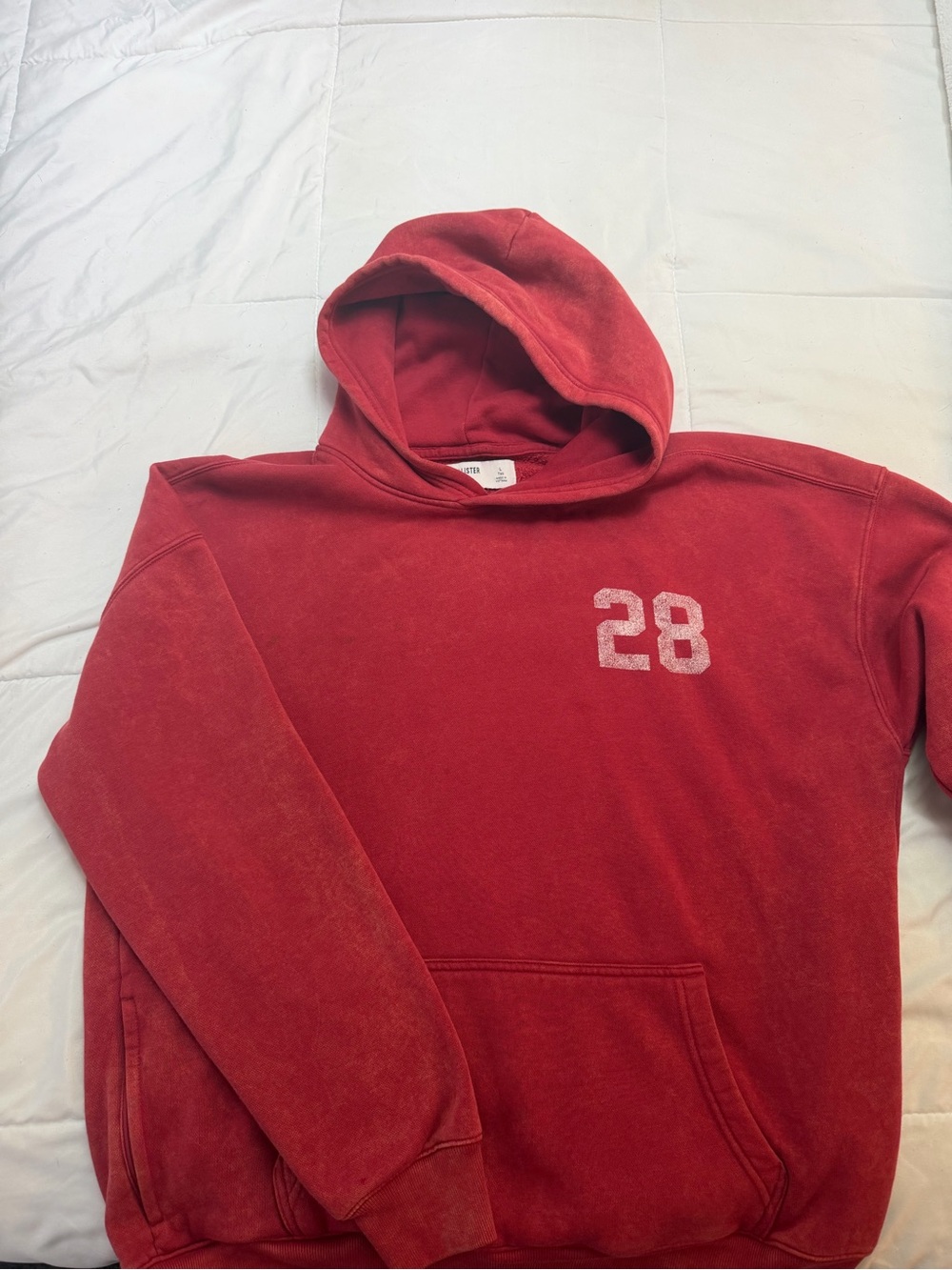 Hollister Red Pullover Hoodie with '28' Chest Graphic